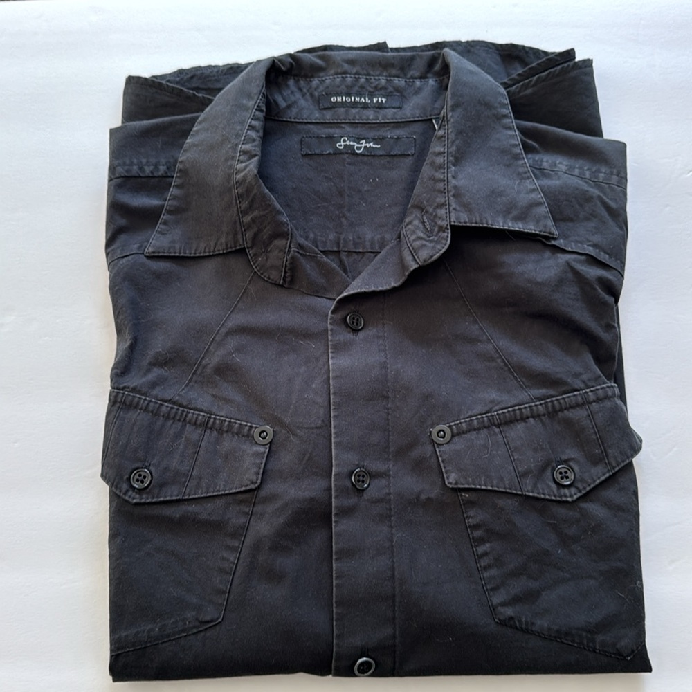 Sean John Mens Shirt Large Black Linen Classic Button Up Y2K  Size L